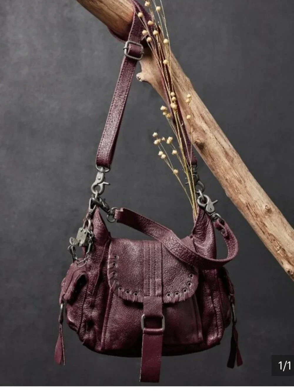 Free People We The Free 'Baby Leigh' Distressed Tote Bag - Blackberry